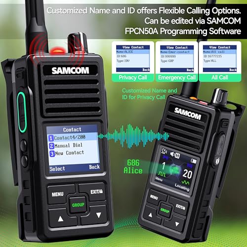 Image of SAMCOM Walkie Talkie with Speaker Mic, Digital Analog FPCN50A Radios with Customize ID /Name,GPS Tracking,Text Messaging, Lone Worker Emergency Button DMR Radios for Business Church School