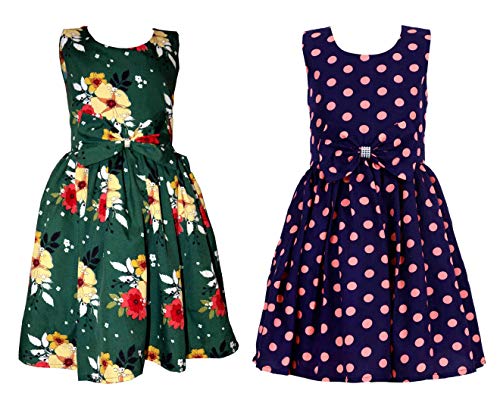 Image of Casual Frock for Baby Girls,Blue Printed and Olive Printed,Pack of 2