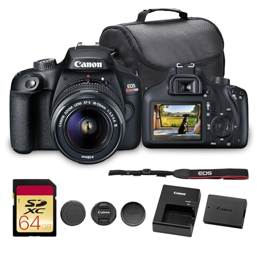 Canon EOS Rebel T100 DSLR Camera with 18-55mm Lens | 18MP APS-C Sensor, Built-in Wi-Fi & Full HD Video | Perfect for Beginners, Travel & Everyday Shooting (2628C029) + Bag + 64GB Memory Card
