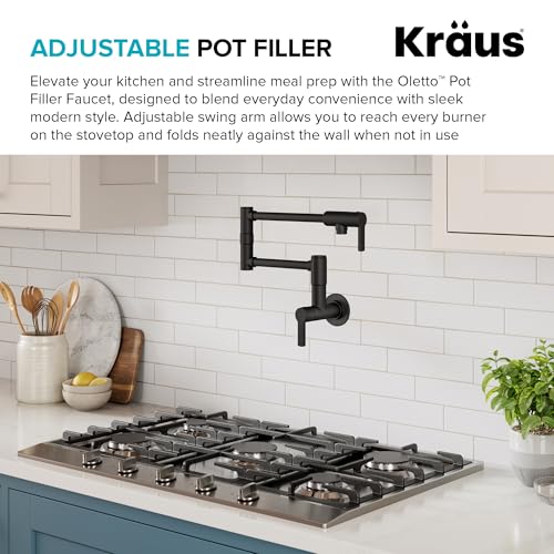 Image of KRAUS Oletto Pot Filler Faucet with Retractable Arm, Wall Mount Kitchen Faucet, Pot Filler for Stove in Matte Black, KPF-5001MB