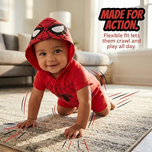 Barboteuse Spiderman à capuche pour bébé garçon 3-6 mois rouge et bleu - 2