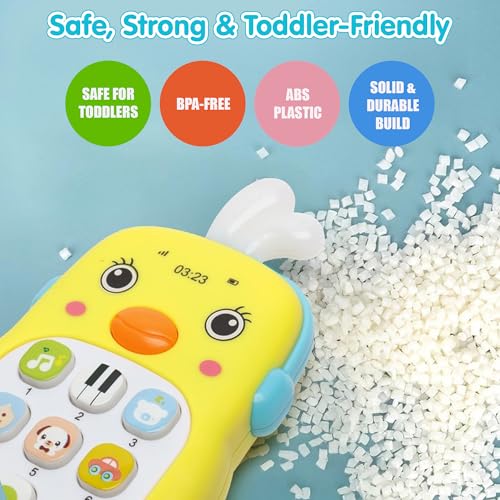 Image of Kidology Baby Musical Phone Toy with Lights | Montessori Sensory Learning Mobile for Babies 12-18 Months | Educational Cell Phone Toy with Numbers & Sounds (Yellow)