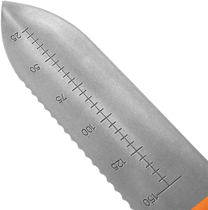 Zenport K246 Deluxe ZenBori Soil Knife with Sheath, 6-Inch Stainless Steel Serrated Blade and Depth Measurement Markings, Orange Handle