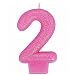 Shimmering Flat Molded Glittered Number 2 Celebration Candle, Pink , 3" Wax