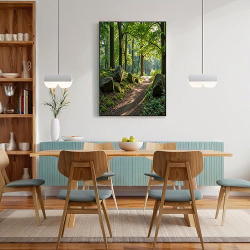 Tableau sentiers forestiers vert brunâtre sans cadre format XL