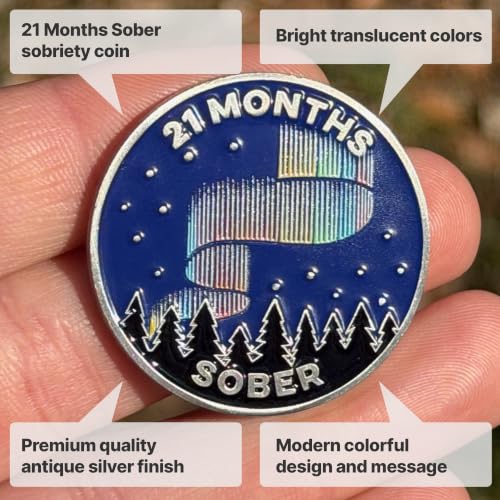Image of The Achieve Mint 21 Months Sober Token | 21 Months Sobriety Chip | Non-AA, Non-Religious Medallion for Men and Women Celebrating Sobriety