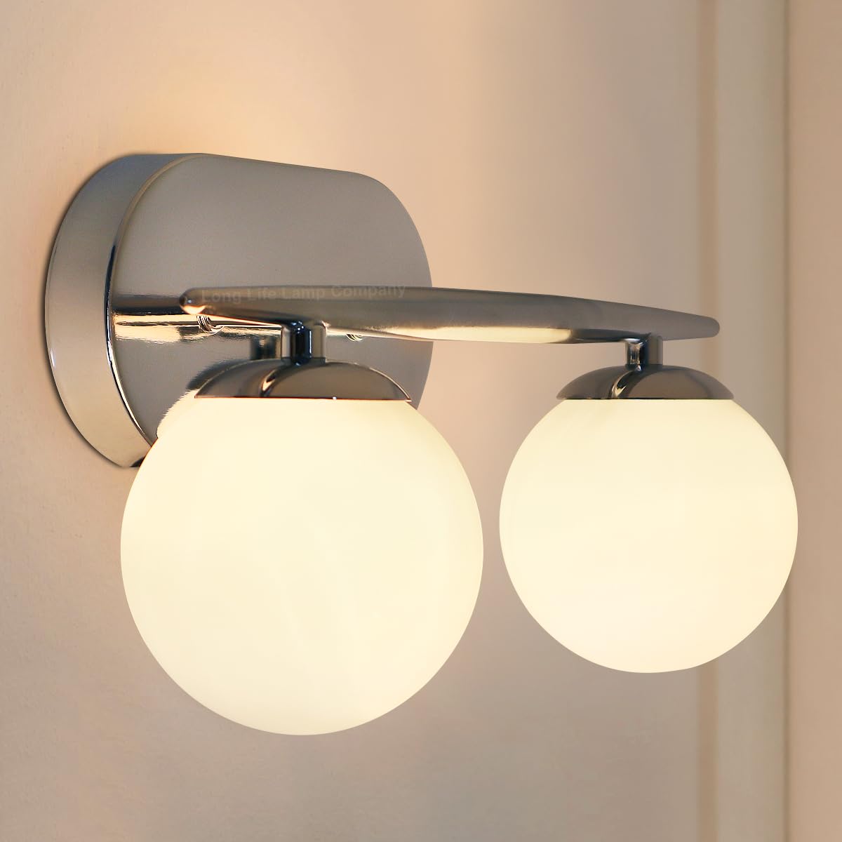 Modern Chrome Double Wall Light Sconce Frosted Glass Globe Wall Lamp Indoors H3079 with LED Bulb Warm White G9