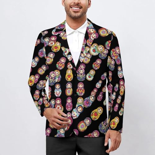 Matryoshka Russian Doll Colorful Men's Slim Suit Long-Sleeve Prom Tuxedo Classic Two Button Business Jacket2