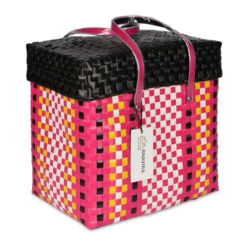 Image of Arnavira Handmade Multipurpose with Lid 4L Used as Lunch Lunch Bag Tiffin Bag for Office,School & Travel (18x12x19) (Pink Black, X Small)