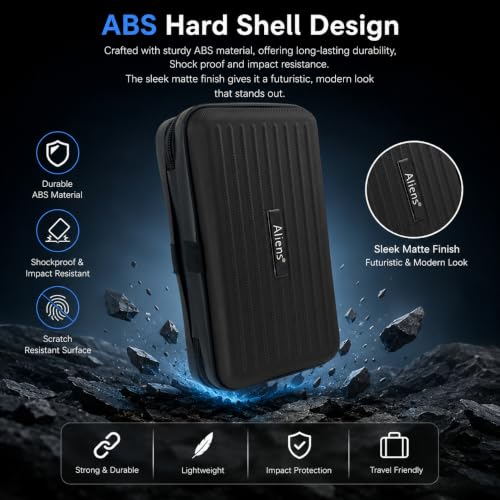 Image of Aliens Travel Gadget Organiser Case Bag, Hardshell ABS Material, Shockproof, Water-Resistant Travel Storage Pouch for HDD /SSD, Gadget Organiser, Cable, Charger, Smartphone, airpods, Power Bank-Black