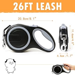 26ft retractable dog leash heavy duty great leash for dog up to 110 lbs anti slip rubberized handle one handed brake strong nylon tape tangle freemk def   cucciolini doodles
