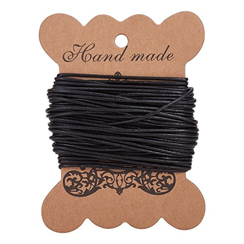PandaHall Elite- 10m Cordon en Cuir de Vache pour DIY Bijoux et Fabrication de Collier et Bracelet, Noir, Taille: Environ 1.5mm de diametre