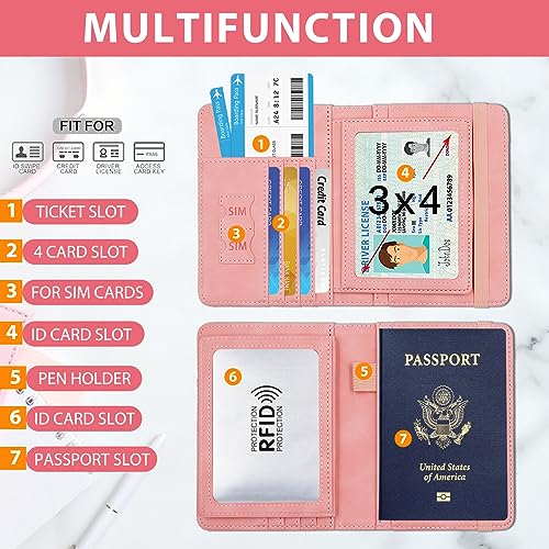 Image of Melsbrinna Rfid Passport Holder for Travel women /Men, Cute Passport Wallet Rfid Blocking Card Slots, Rfid Passport Cover /CaseTravel Wallet, Passport Book Holder (1, Pink3)
