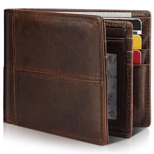 Image of Artpaxy Mens Wallet Bifold Genuine Leather RFID Blocking Wallet for Men with 1 ID Window 13 Card Holders 2 cash pockets 1 Gift Box