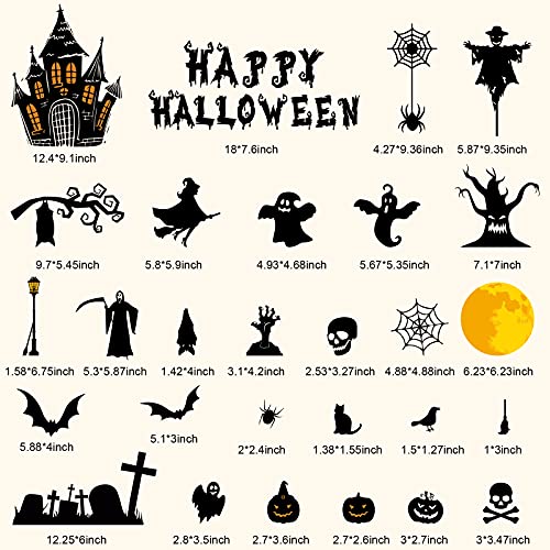 120 Pcs Halloween Wall Decals, Wall Stickers Window Art Decoration Party Supplies Pumpkin Spooky Bats Witch Spider Halloween Removable Wall Stickers Party Window Decals For Home Decor Indoor Outdoor #TOP1