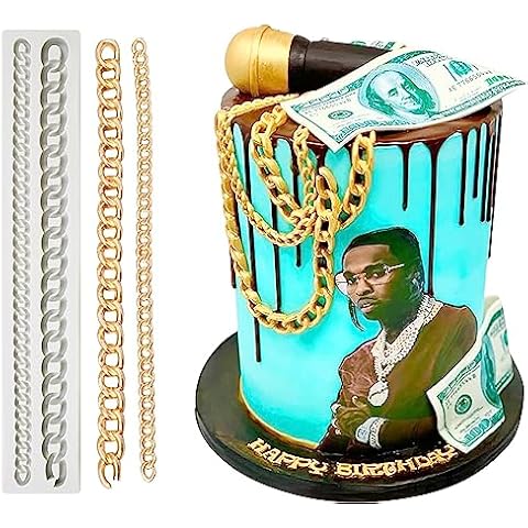 Tongker Realistic Gold Chain Cake Fondant Bag Purse Chain Mold Fondant Silicone Cake Decorating Mold Cover