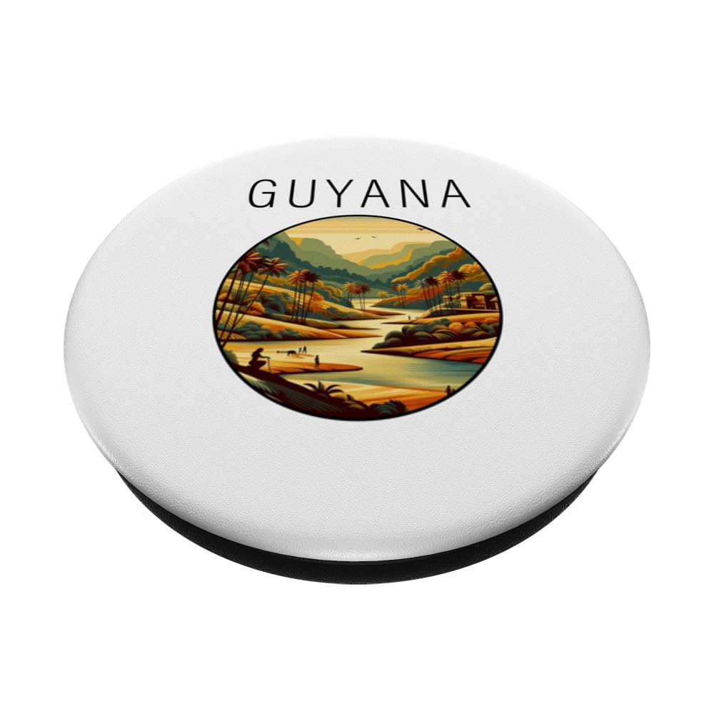 Guyana scenery Art Deco PopSockets Swappable PopGrip, Black - Image 2