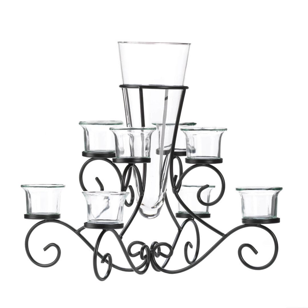 Scrollwork Candle Stand with Vase 14.87x14.87x12.5