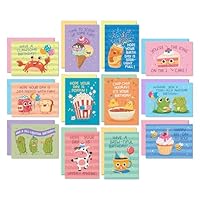 Sweetzer & Orange Funny Birthday Cards Bulk Set – 24 Punny Cards (12 Designs, 2 Each) with 24 Colorful Envelopes & Storage Box – Funny Messages – Cute Birthday Cards for Kids, Adults, Friends & Family