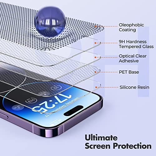 UNBREAKcable Panzer Schutz Glas für iPhone 14 Pro [3 Stück] Schutzfolie, 9H Härte Schutzglas, 2.5D Double Defense Displayschutzfolie, Kratzfest, Anti-Fingerprint und blasenfrei 4