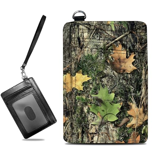 Image of Small Travel Wallets, Camo Tree Leaf Slim Minimalist Front Pocket Wallet with Wristlet, RFID Blocking PU Leather Credit Card Holder with ID Window Change Purse for Men Women