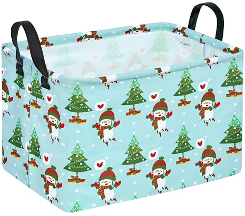 Image of Gift Toy Storage Basket for Girls and Boys, Storage Organizer for Nursery Hamper Home Bedroom Laundry Hamper Shelf Easter Baskets (Snowman)