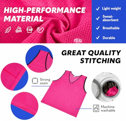 Image of GSi Sports Pinnies - Packs of 6 or 12 - Free Size - Mesh Training Vests for Soccer, Basketball - 6 Color Options