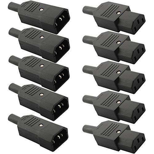 VISSQH 5Pares CA 250V 10A IEC320 C14 C13 3 Clavijas Enchufe Macho Hembra Conector Adaptador Montaje,Soldadura(Conector IEC C13 a Toma IEC C14)