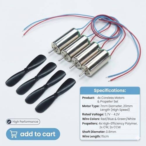 Image of 7x16 Coreless DC Drone Motor with Propeller Set - High Speed 3.7V Micro Motor for Mini Quadcopter, DIY RC Drone Replacement Kit (4 Motors + 4 Propellers)