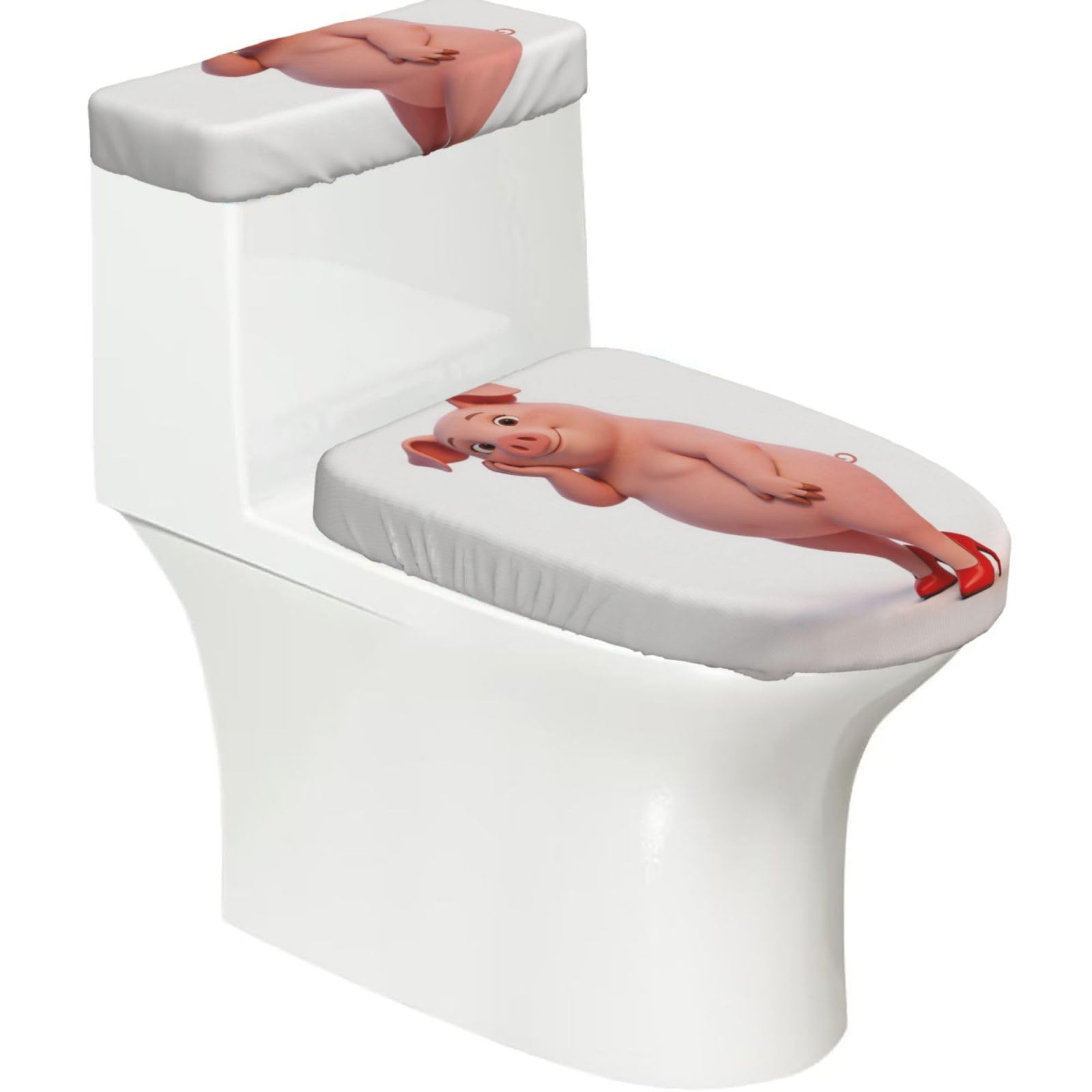 Cntdbu Black Pig High Heels Elastic Toilet Cover Set Of 2-Stretchy Lid And Tank Covers For Bathroom, Soft Washable U Shape Toilet Decor