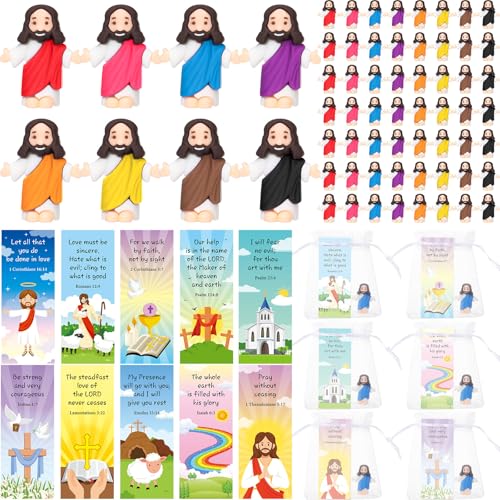 Barydat 50 Sets Small Jesus Figures Bulk Little Tiny Mini Baby Jesus Figurines with 50 Cards 50 Bags for Religious Sunday School Christmas Party Favors Easter Eggs Stuffers Baptism Gift(Cute Style)