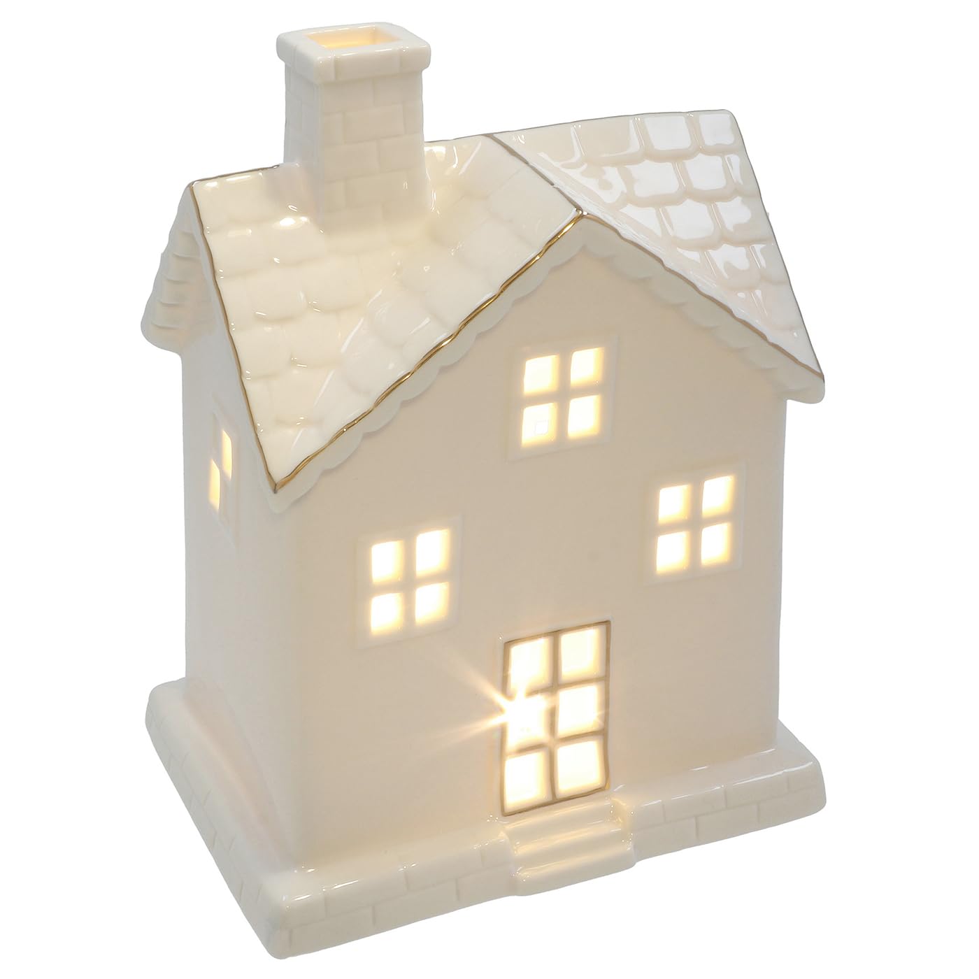 Shudehill Giftware White Cosy Lane Led Light Up Warm Cosy Cottage With Shingle Roof Home Decoration Sculpture - Large