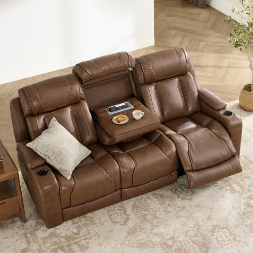 Image of Watson & Whitely Power Reclining Sofa 3-Seat Middle Flip Back, Cafe Brown