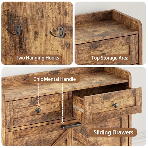 Image of Shoe Cabinet with 2 Flip Drawers & 2 Top Drawers, 43 inch Tall Freestanding Narrow Wooden Shoe Storage Organizer for Entryway, Hidden Slim Shoe Rack for Front Door Entrance, Hallway, Living Room, Brown