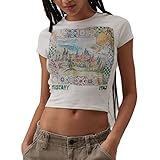 Y2k Graphic Baby Tees Women Teen Girl Fruit Print Crop Top Short Sleeve Slim Fit Vintage Aesthetic T Shirt Clothes WHITE