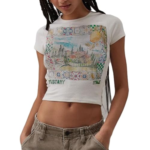 Y2k Graphic Baby Tees Women Teen Girl Fruit Print Crop
