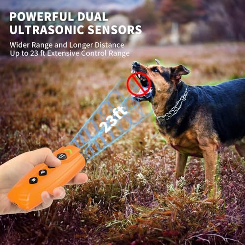 Image of Dog Bark Deterrent Devices Rechargeable Anti-Barking Device for Dogs with 3X Ultrasonic Barking Control & Behaviour Correct Feature Better Than Dog Training Collars or Shock Collars (Black & Orange)