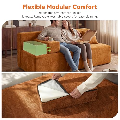Image of MONVANE 70 inch Modular Sectional Sofa, Boneless Loveseat, Orange