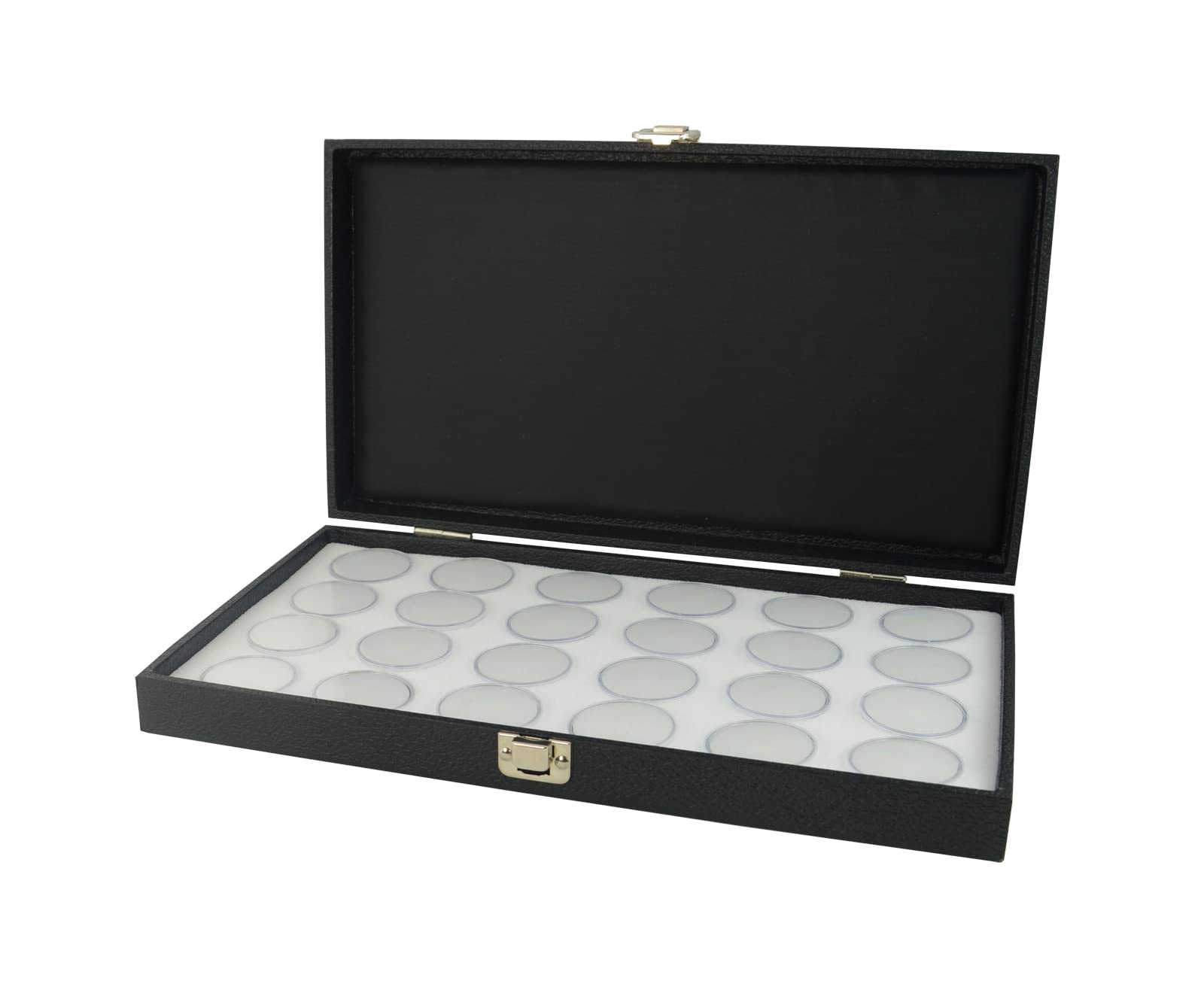 Box Displays Display Storage Tray Case Snap Close Solid lid with Choice of Insert - Jewellery Display Storage Box Organiser (Case with White 24 Gem Pot Insert)