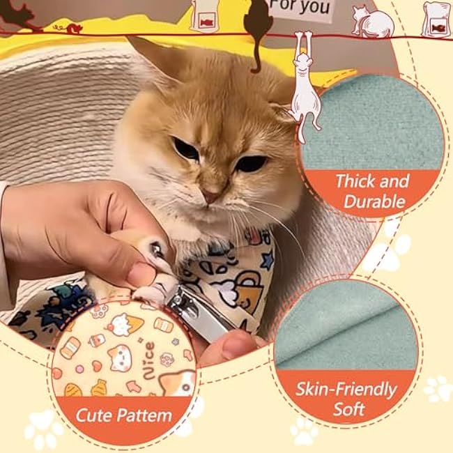 LBU 27.6 X Large Cat Grooming Wrap Self-Adhesive Cat Wrap for Cutting Nails with Nail Clipper&File Cat Restraint Burrito Wrap for Nail Clipping Anti-Scratch/Escape Cat Swaddle Wrap(Within 15lbs)-ElvKoiml