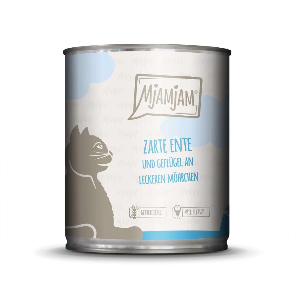 MjAMjAM - premium wet food for cats - tender duck & poultry with delicious carrots, pack of 6 (6 x 800 g), grain-free with extra meat