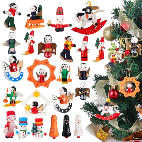 Mineup 24 Pcs Wunderschöner Holz Baumbehang, Weihnachten...