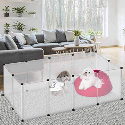 Suusolny Freigehege Kaninchen Gittergehege Haustier Laufstall Gehege Welpengehege Kleintierkäfig Meerschweinchen Käfig für Innen und Aussen (Weiß, 12pcs ohne Türen 145x75x48cm)