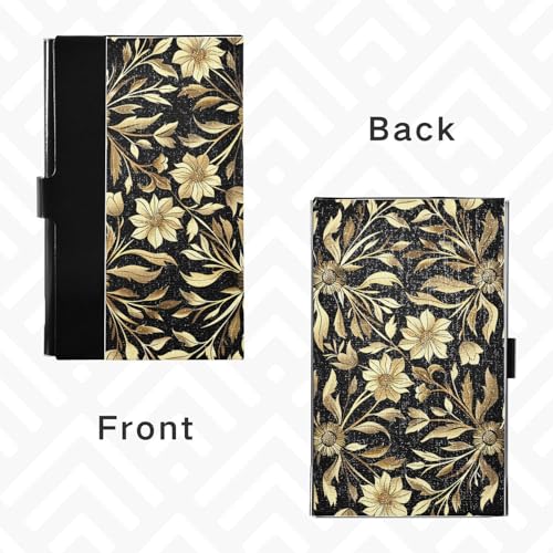 KLL Floral Counter Black Gold Ultra-Thin Portable Business Card Holder with Leather and Stainless Steel Credit Card Storage for Travel Home or Office Use portatarjetas para Hombre4