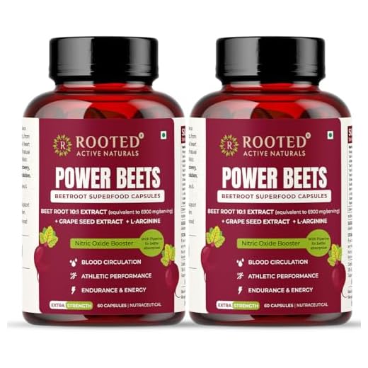 Rooted Actives Power Beets Capsules - 10:1 Beet Root extract with L-Arginine, Grape Seed Extract & Piperinel | Nitric Oxide booster, Heart & Circulation support (Pack of 2, 120)