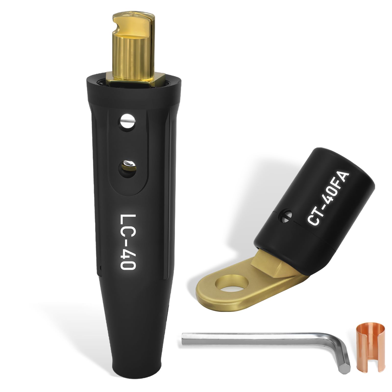 AWLOLWA 1PCS LC-40 350A Welding Quick Connectors, 1PCS CT-40FA 45° Brass Terminals 1/0-2/0 (50-70mm²) Cable for Welding Machine Accessories