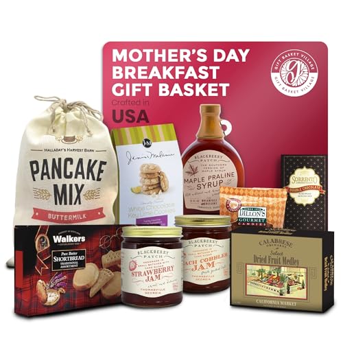 Gift Basket Village - Mothers Day Breakfast Gift Basket - Gourmet Mom Gift Set with Pancake Mix, Jam, Syrup, Snacks - Unique Birthday, Holiday, or Spa Gift Box for Women - Elegant Mothers Day Gift