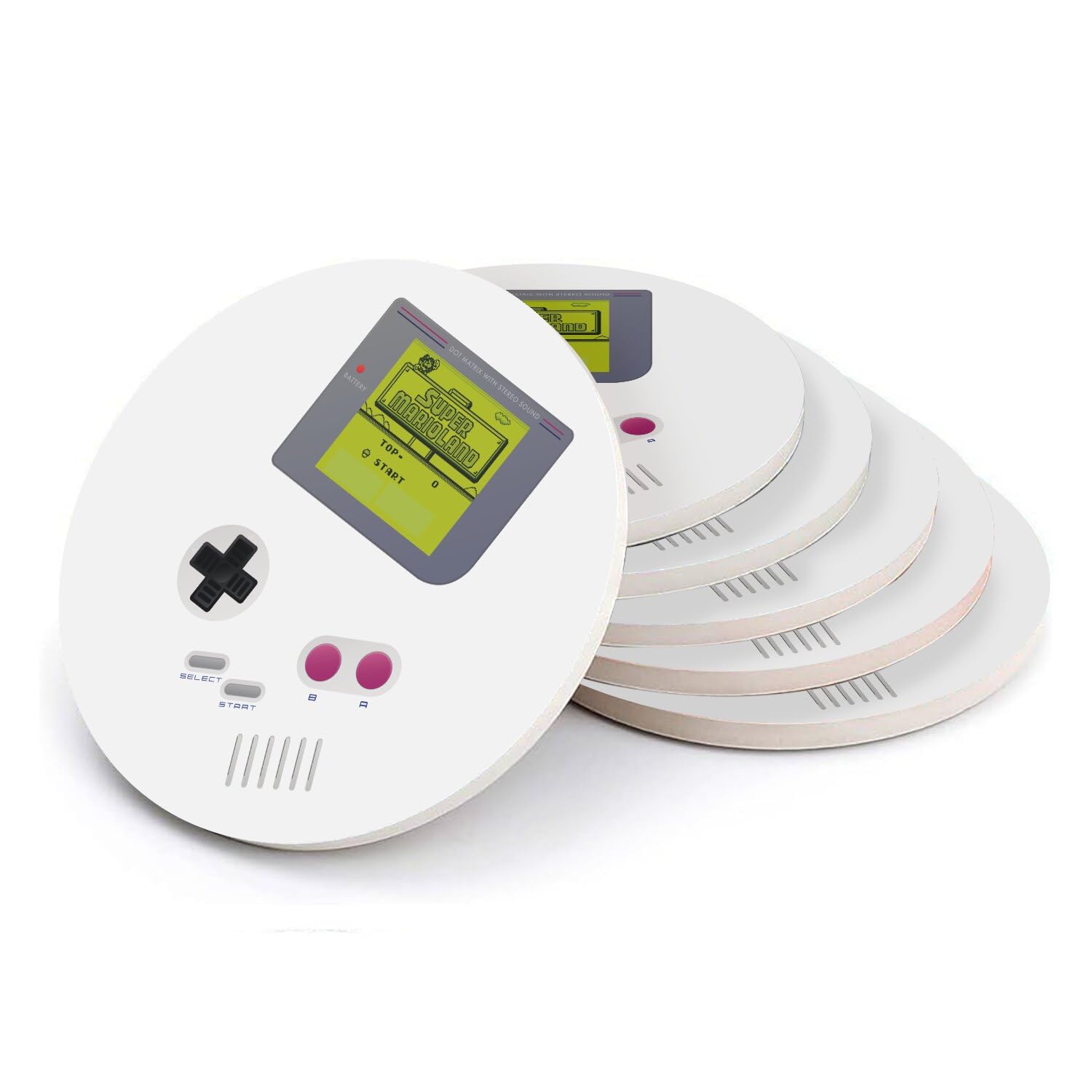 sous Verre Ronds en céramique - Old School Game Console Portable Jeux Video Retro Video Game 1990 - Lot de 6 (108 x 108 mm)
