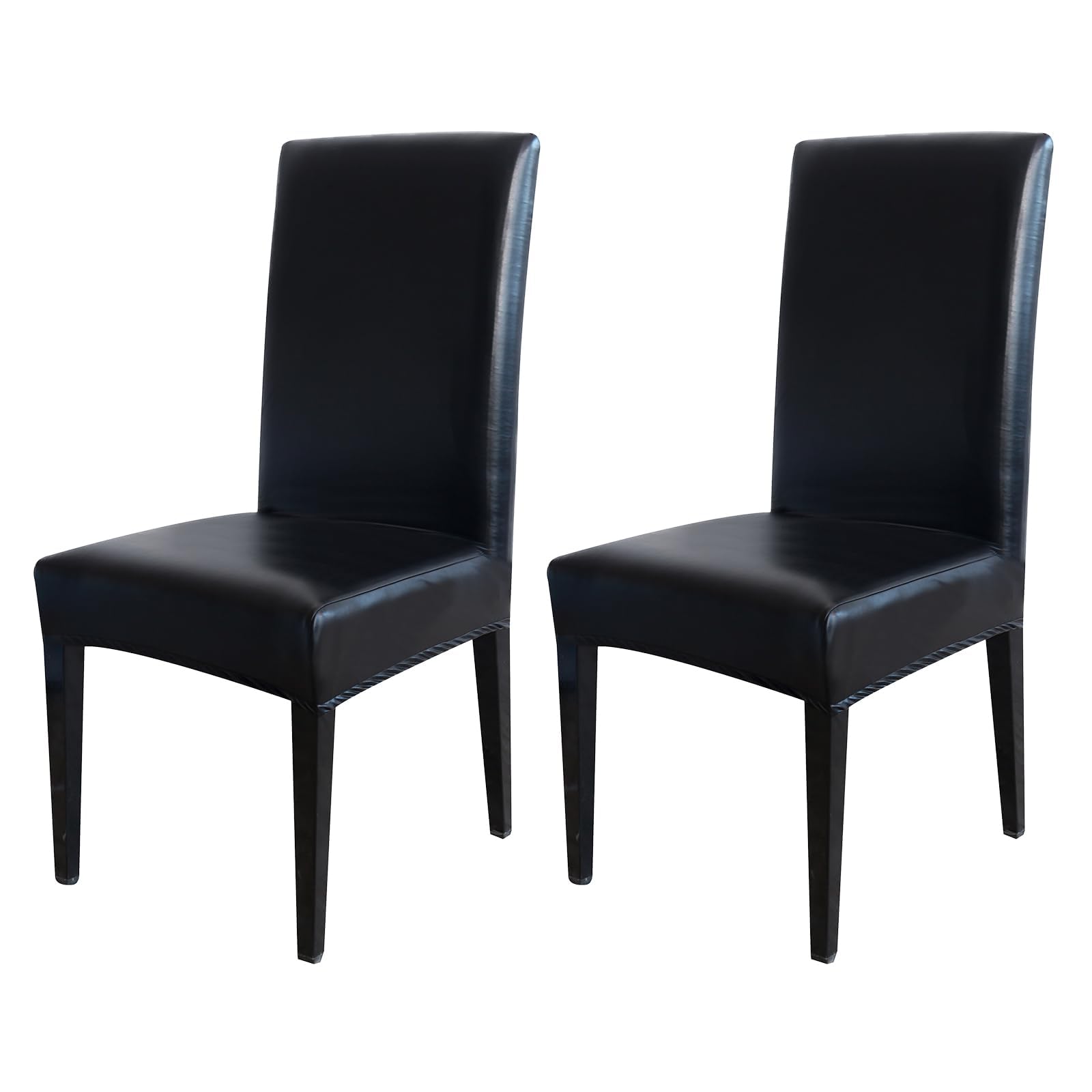Rakila 2PC Solid Stretch Washable PU Leather Chair Covers, Waterproof Soft Removable Chair Seat Protector for Dining Kitchen, Black