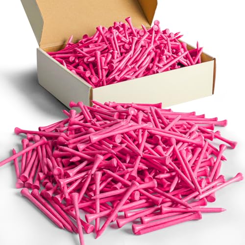 FINGER TEN Bamboo Golf Tees Wood 1 1/2 2 3/4 3 1/4 Inch Wooden Short Long Tee Color Bulk 250/500/1000/2000 Count for Men Women Kids in Red Pink USA Flag (Bright Pink, 250 Count(2 3/4 Inch))
